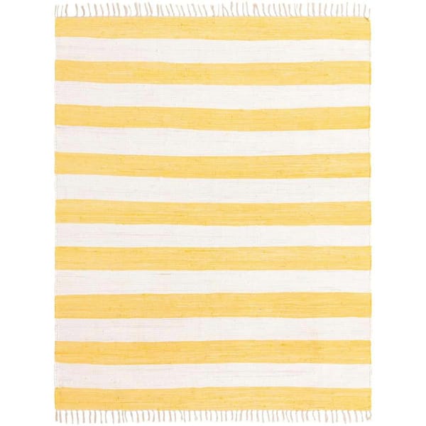 Unique Loom Chindi Rag Striped Yellow and Ivory 7' 10 x 10' 0 Area Rug