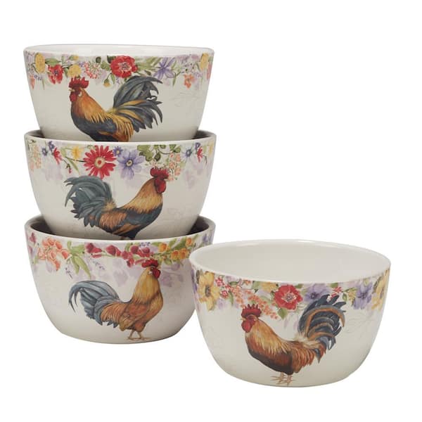 Certified International Floral Rooster 23 fl.oz Assorted Colors Earthenware Dessert Bowl Set of 4