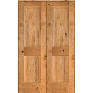 48 in. x 80 in. Rustic Knotty Alder 2-Panel Universal/Reversible Clear Stain Wood Double Prehung Interior Door