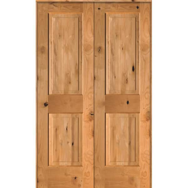 Krosswood Doors 48 in. x 80 in. Rustic Knotty Alder 2-Panel Universal/Reversible Clear Stain Wood Double Prehung Interior Door