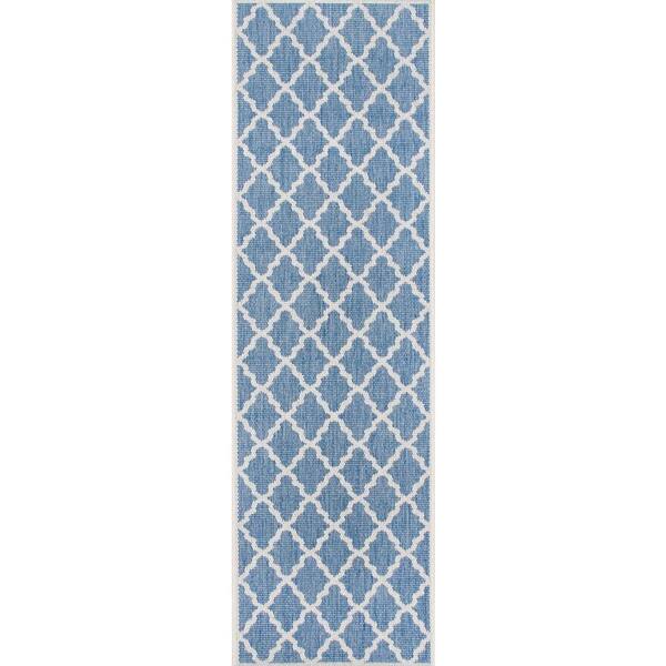 nuLOOM Gina Moroccan Trellis Blue 2 ft. x 8 ft. Indoor/Outdoor Runner Patio Rug OWDN06E208