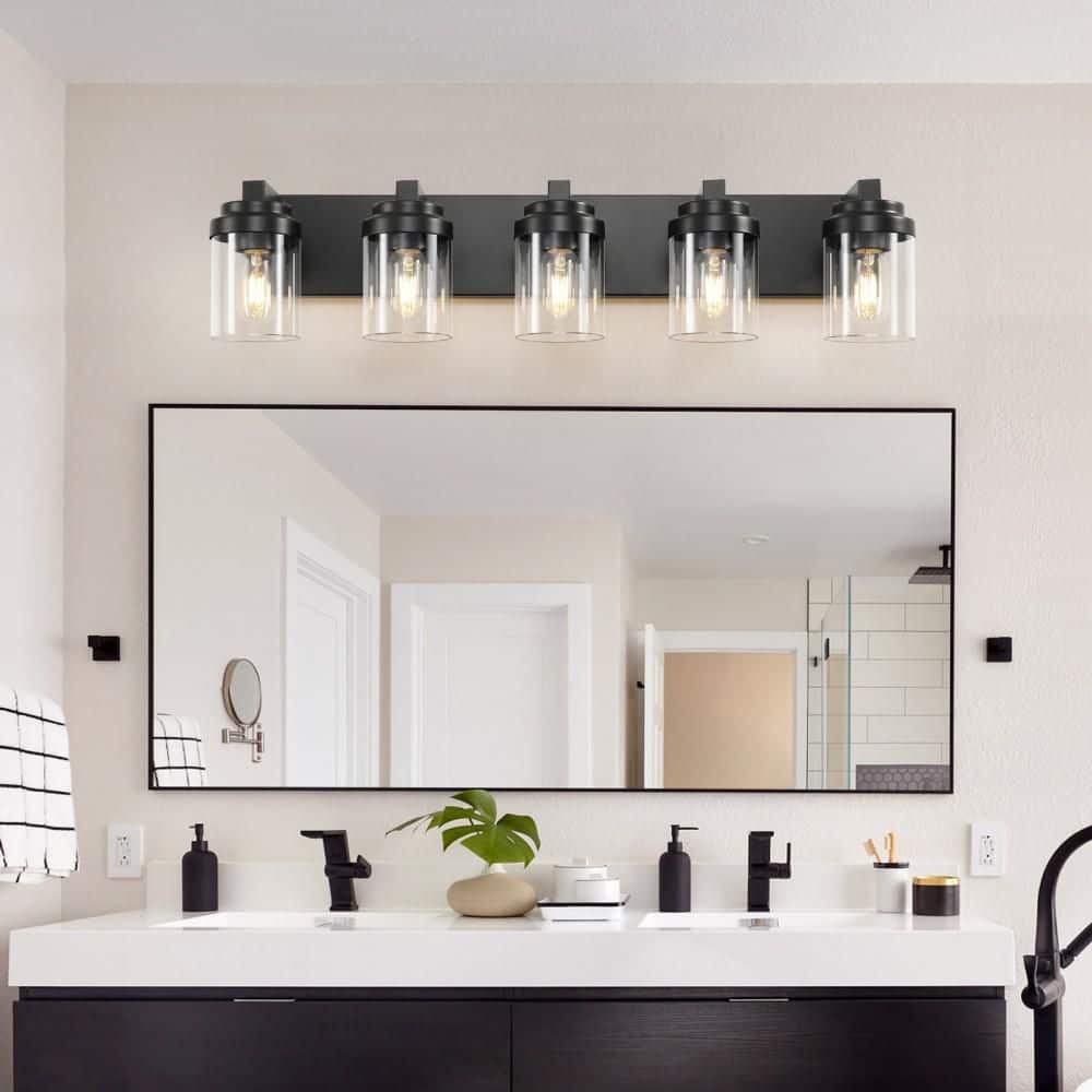 31 in. Black 5-Light Bathroom Vanity Light Fixtures Over Mirror, Modern Wall Sconce for Cabinet Porch Bedroom, Hallway price history on PriceWatchPro
