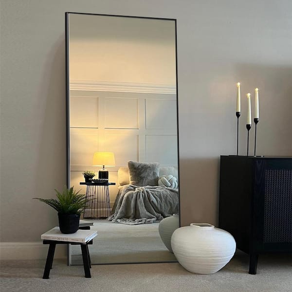 28 in. W x 71 in. H Oversized Aluminum Alloy Rectangle Full Length Black Wall Mounted/Standing Mirror Floor Mirror