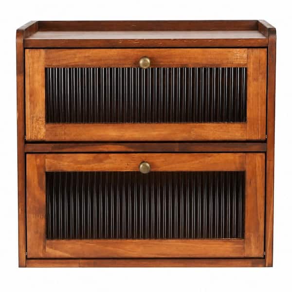 Brown Pine Wood Bread Box for Kitchen Countertop with Acrylic Window, Magnetic Door and Large Capacity