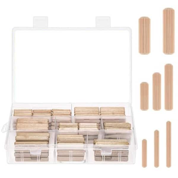 Assorted Fluted Wooden Dowel Pins Pegs Kit for Furniture Woodworking DIY Crafts 8 Sizes Pack of 225 Pieces