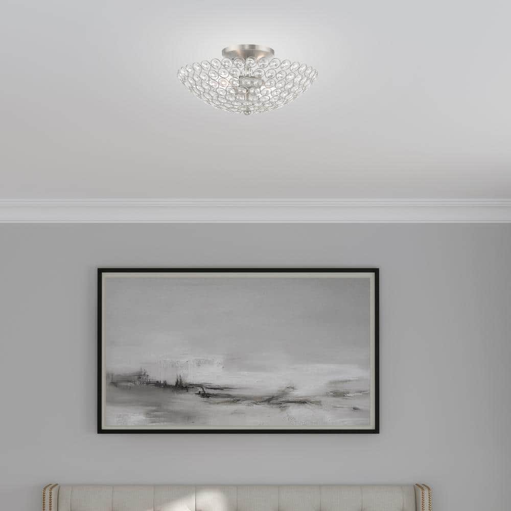 Cassandra Brushed Nickel Crystal 2-Light Semi-Flush Mount