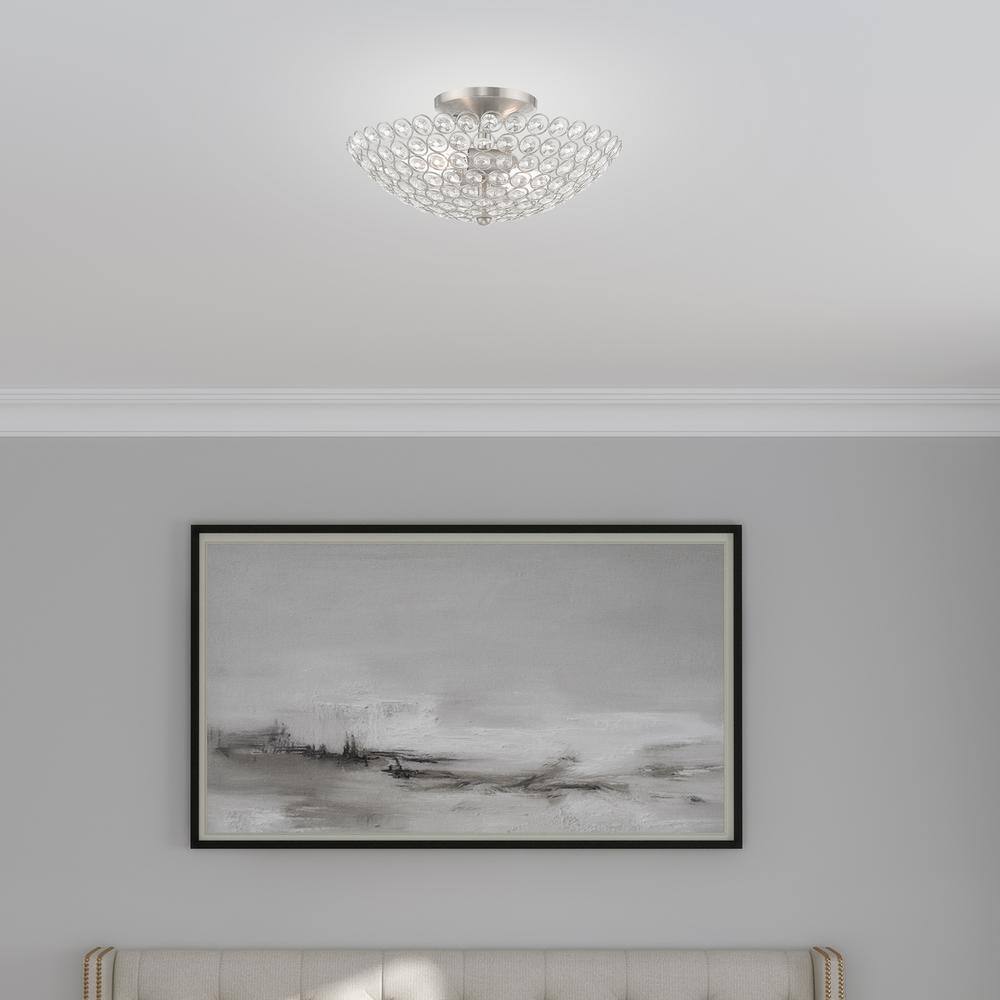 Cassandra Brushed Nickel Crystal 2-Light Semi-Flush Mount