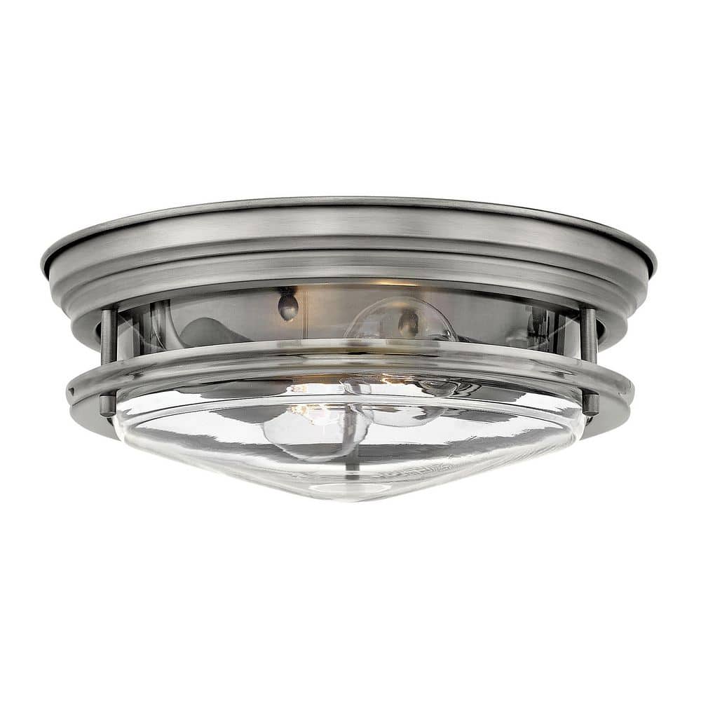 Antique Nickel Clear Glass 2-Light Flush Mount