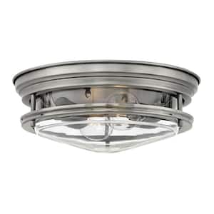 Hadley 12 in. 2-Light Antique Nickel with Clear Glass Flush Mount