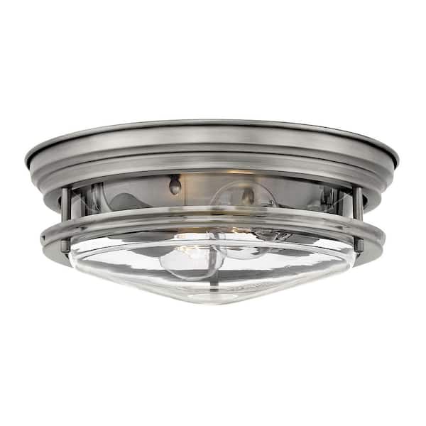 HINKLEY Hadley 12 in. 2-Light Antique Nickel with Clear Glass Flush Mount