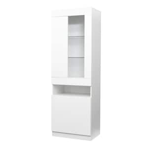 71 in.Modern White Wood 4 Shelf Standard Bookcase.with RGB Light and 2 Door Locker
