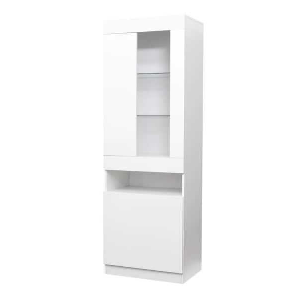 Unbranded 71 in.Modern White Wood 4 Shelf Standard Bookcase.with RGB Light and 2 Door Locker