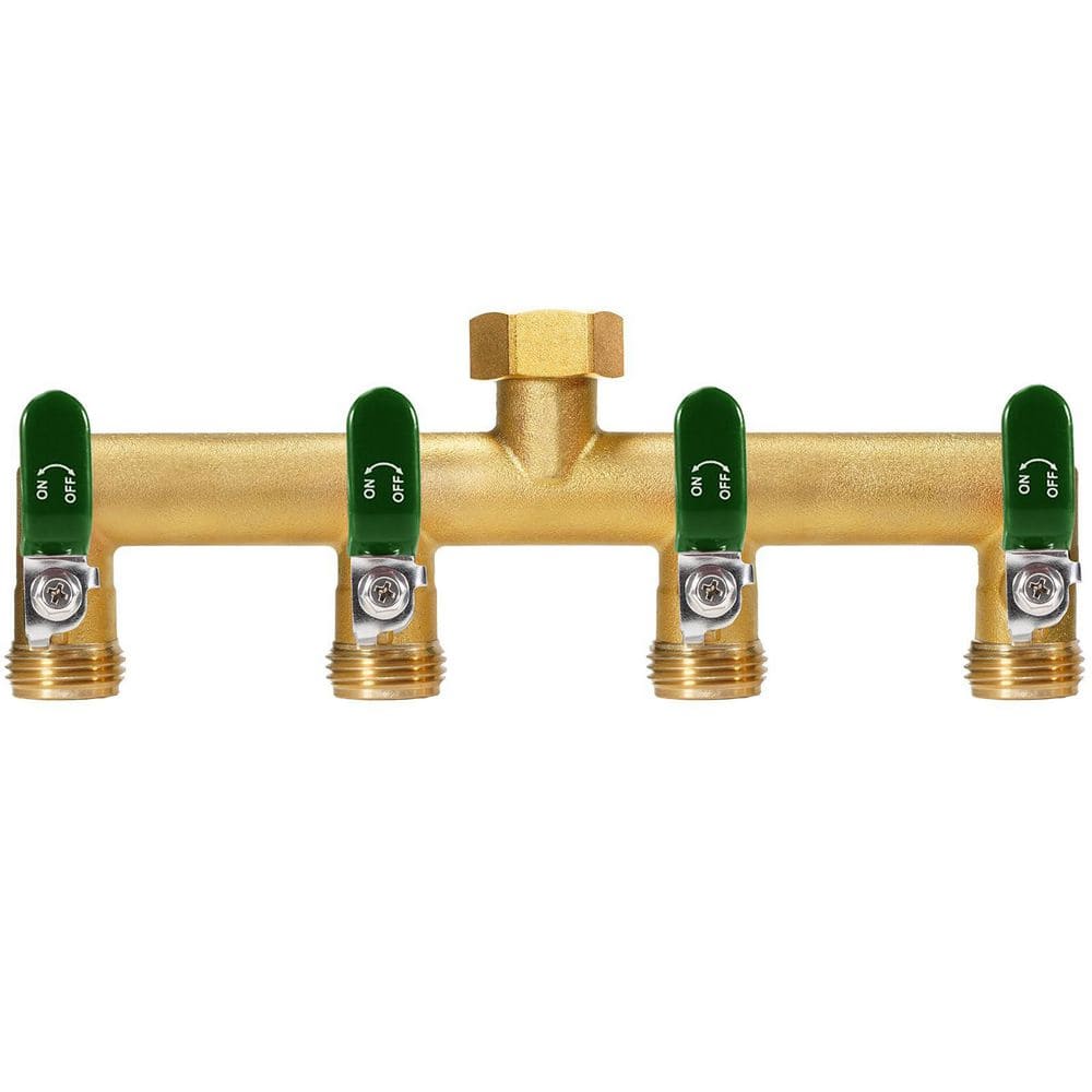 "Heavy Duty Brass 4-Way Valve Garden Hose Splitter, 3/4"" Rust and Freeze Resistant Hose Manifold" price history on PriceWatchPro
