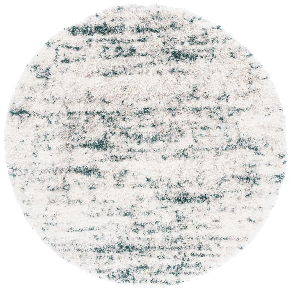 Fontana Shag 7 ft. x 7 ft. Ivory/Green Striped Distressed Round Area Rug price history on PriceWatchPro