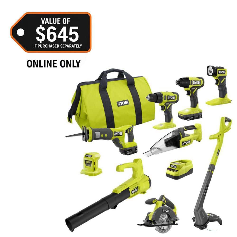 RYOBI ONE+ 18V Cordless 9-Tool Combo Kit with 1.5 Ah Battery, 4.0
