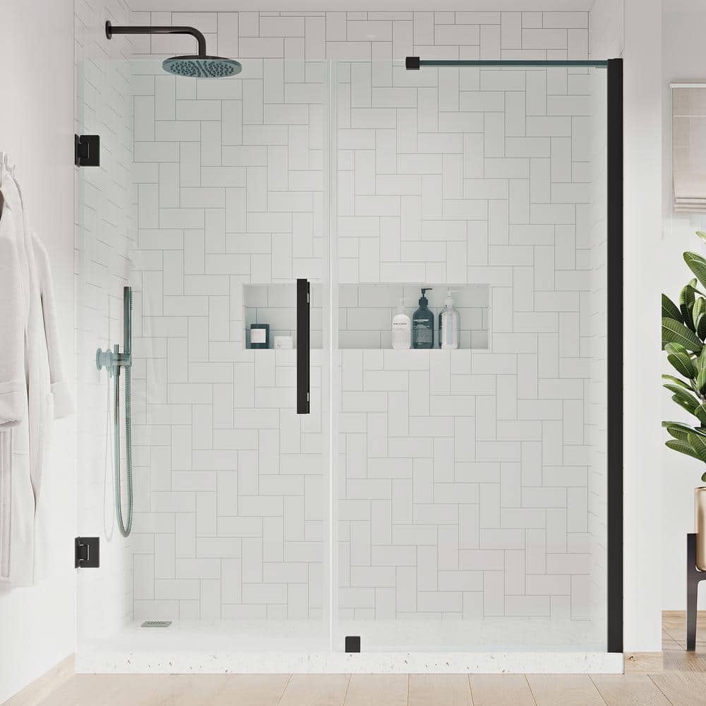 OVE Decors Tampa-Pro 62 3/8 in. W x 72 in. H Pivot Frameless Shower in Black -  828796078764