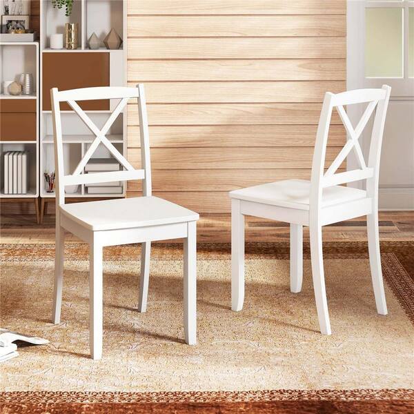 Costway 34 Height White Solid Wood Side Chair Armless Dining