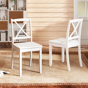 34 in. Height White Solid Wood Side Chair Armless Dining Chair with Rubber Wood Legs and Cross Back (Set of 2)