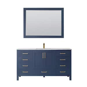 Shannon 60 in. Bath Vanity in Blue with Carrara Marble Vanity Top in White with White Basin and Mirror