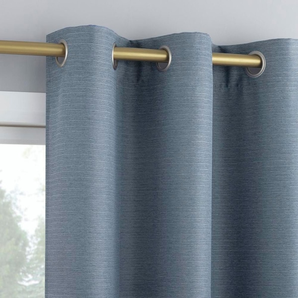 Landon Textured Denim Blue Polyester 40 in. W x 63 in. L Grommet Light Filtering Curtain (Single Panel)