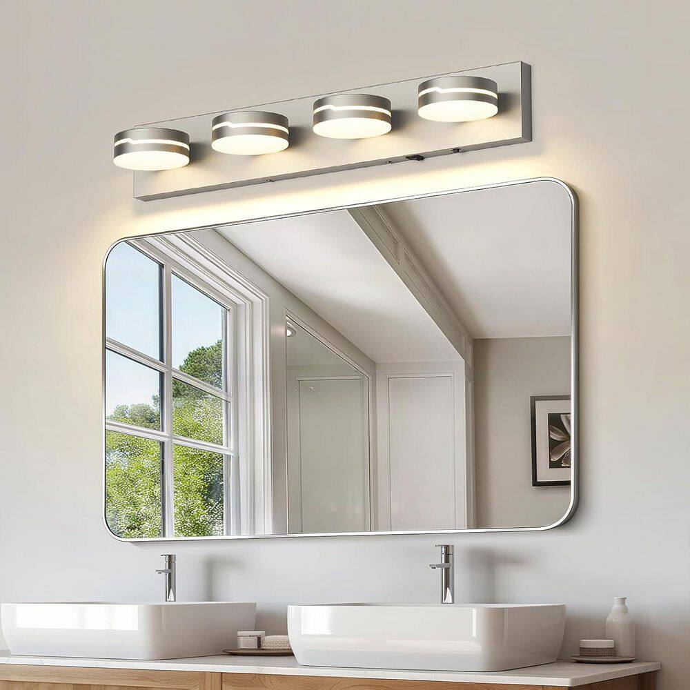 25.59 in. 4-Light Brushed Nickel Modern Bathroom Vanity Light with LED 3CCT Motion Sensor and Dimmable price history on PriceWatchPro