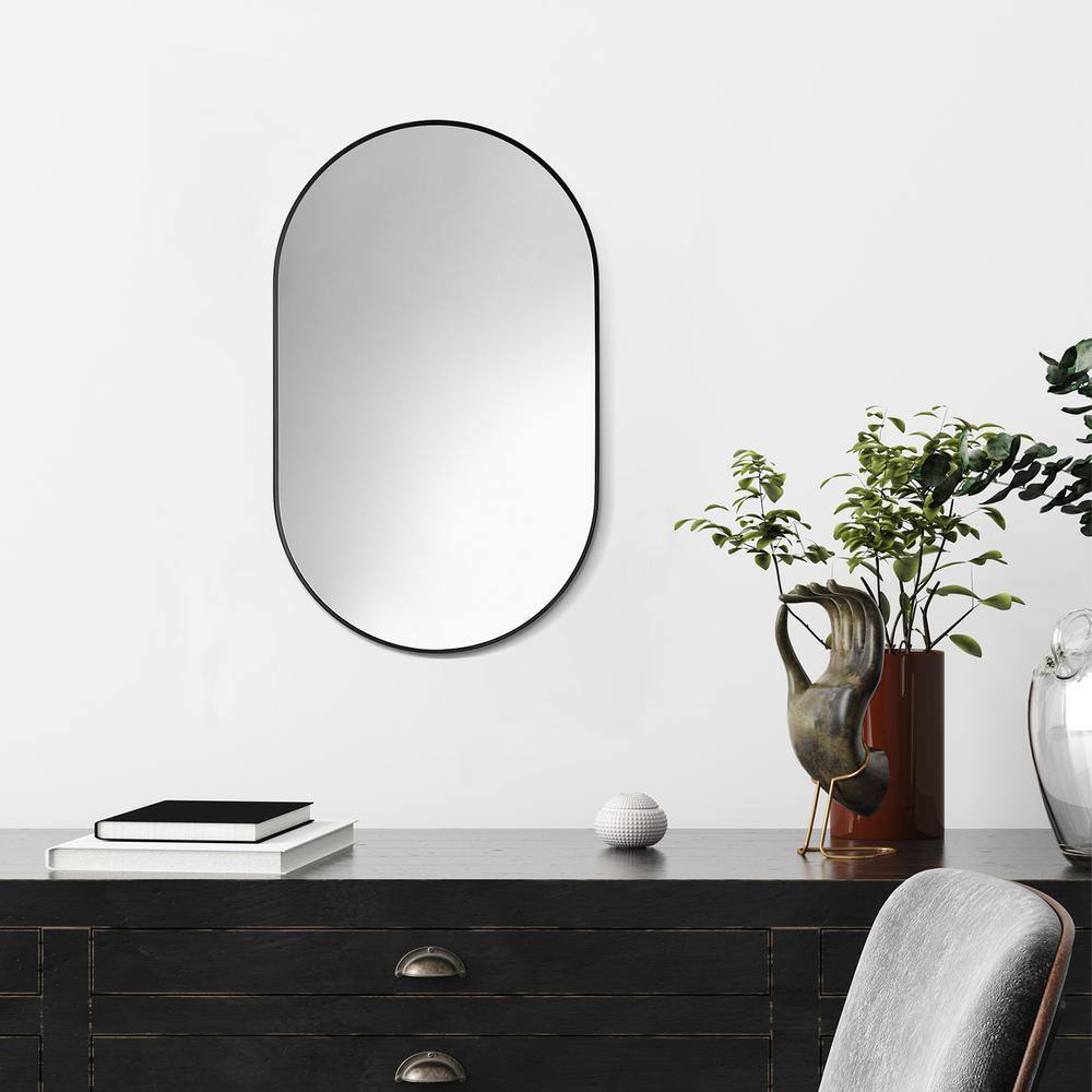 Ispra 36" Oval Matt Black Aluminum Bathroom Mirror