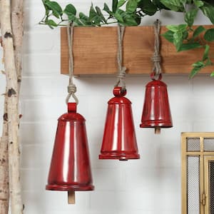 Litton Lane Gold Metal Tibetan Inspired Narrow Cone Decorative Cow Bell  with Jute Hanging Rope (3- Pack) 042653 - The Home Depot