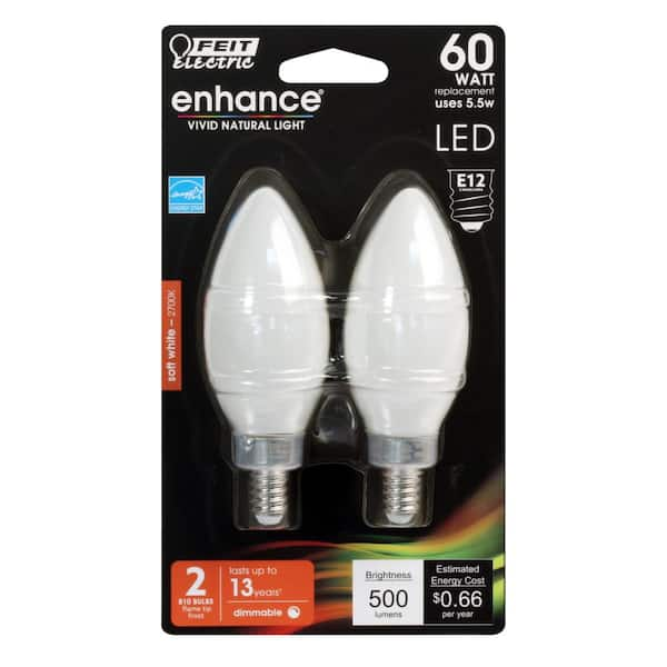 40-Watt Equivalent B10 Dimmable European E14 Base Frosted Torpedo Tip  Chandelier LED Bulb in Warm White, 2700K (3-Pack)