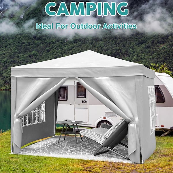 10 ft. x 10 ft. Outdoor White Pop Up Canopy, Folding Party Tent with Removable Sidewalls, Carry Bag, 4-Piece Weight Bag