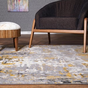 Yellow 5 ft. x 7 ft. Distressed Modern Abstract Area Rug