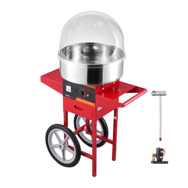 Electric Cotton Candy Machine with Cart, 1,000-Watt Commercial Candy Floss Maker with Cover, Stainless Steel Bowl Red