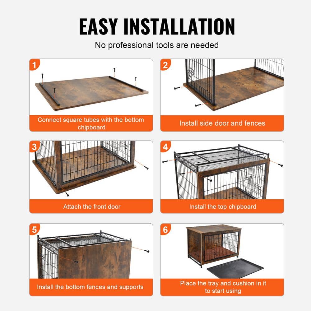 Rustic Brown Rolling Wooden Pet Crate Table