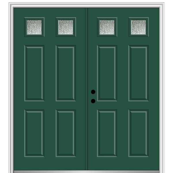 MMI Door 68 in. x 80 in. Right-Hand/Inswing Rain Glass Hunter Green Fiberglass Prehung Front Door on 4-9/16 in. Frame