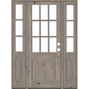 64 in. x 96 in. Knotty Alder 2 Panel Left-Hand/Inswing Clear Glass Grey Stain Wood Prehung Front Door w/Sidelites
