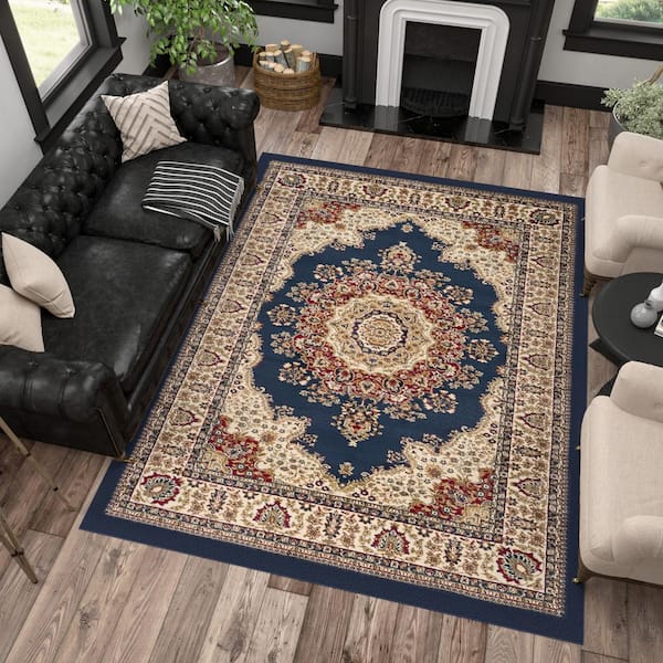 Tayse Rugs Sensation Border Navy 5 ft. x 8 ft. Indoor Area Rug 