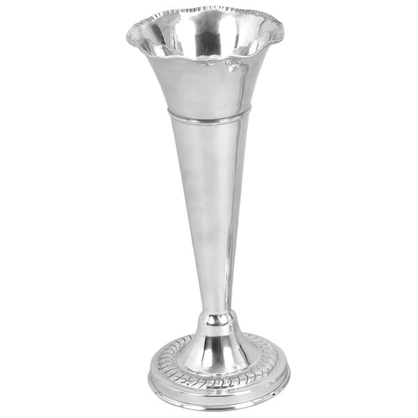 15 in. Silver Flute Shaped Aluminum Metal Decorative Vase