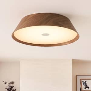 Ligna 13.2 in. Modern Farmhouse Walnut Finish Integrated Dimmable LED Flush Mount with Cone Shades