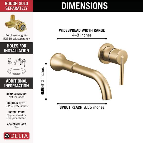 Delta Stryke Wall Mount Bathroom Faucet In Champagne Bronze Gold - Trim Only, Valve Sold Separately - View #10