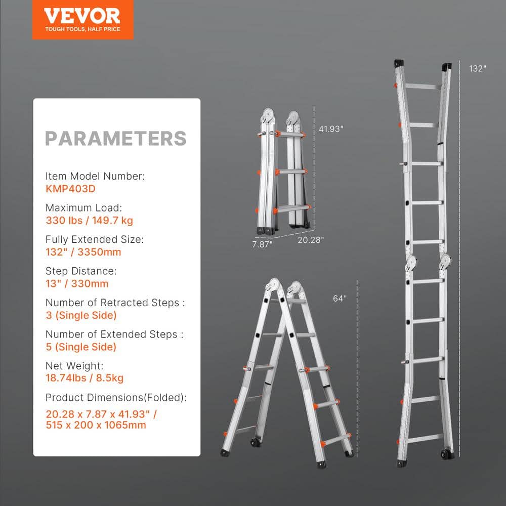VEVOR Telescoping Ladder a Frame, 10 ft. Compact Aluminum Extension Ladder Collapsible RV Ladder Reach Multi-Position DGNAZXYST33MM1GBIV0