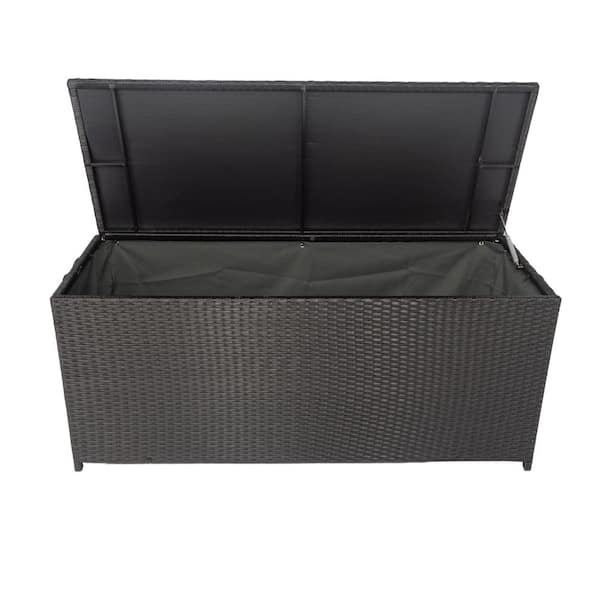 WELLFOR 53 in. L x 21 in. W x 23 in. H 113 Gal. Black Rattan Deck Box ...