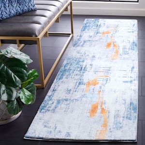 Tacoma Gray/Blue 3 ft. x 8 ft. Machine Washable Abstract Distressed Runner Rug