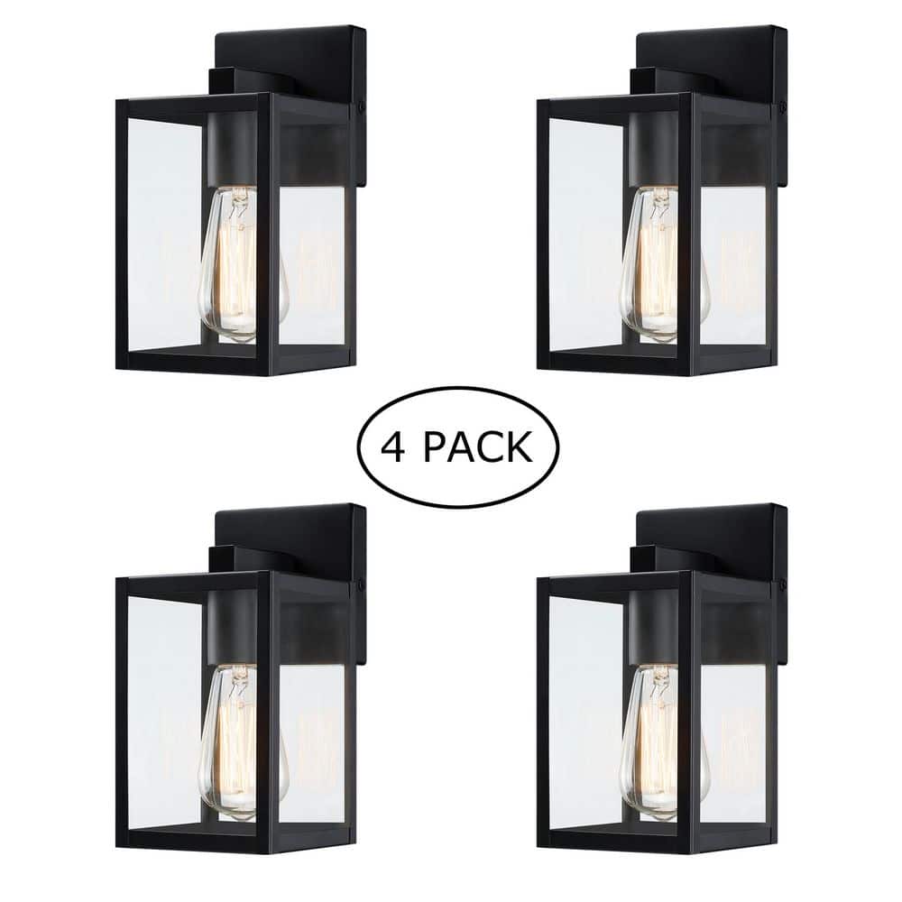 9 in. Black Outdoor Hardwired Wall Lantern Sconce with Clear Glass Shade and No Bulbs Included (4-Pack) price history on PriceWatchPro