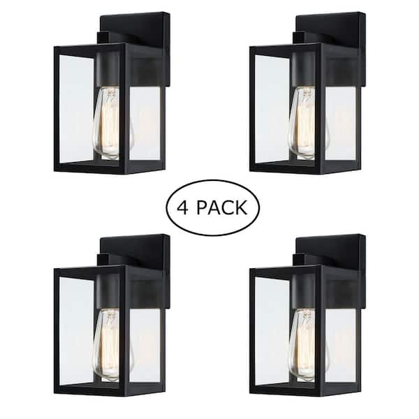 9 in. Black Outdoor Hardwired Wall Lantern Sconce with Clear Glass Shade and No Bulbs Included (4-Pack)