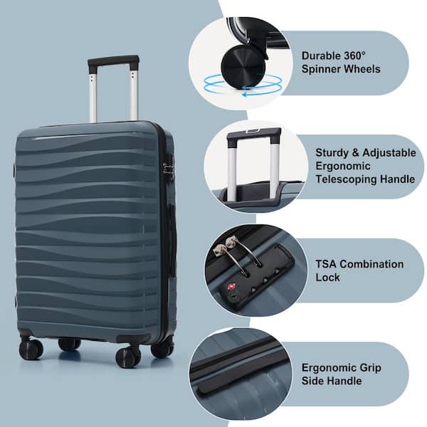 Merax 3-Piece Gray Blue PP Hardshell Spinner Luggage Set with