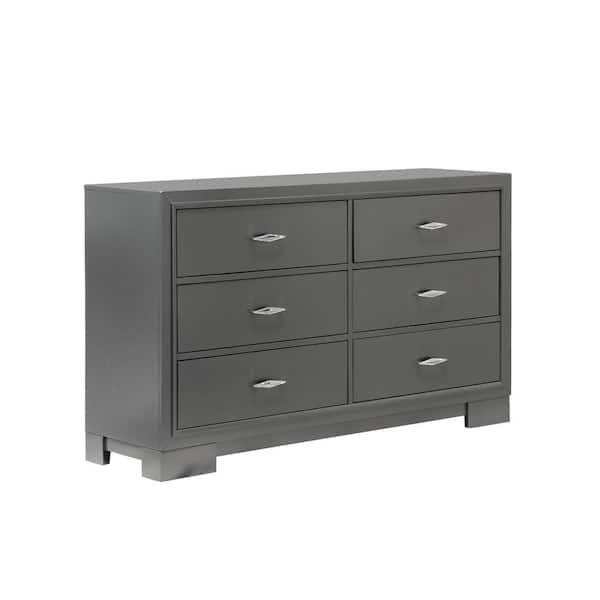 Furniture of America Jonvang 6-Drawer Metallic Gray with Care Kit Dresser (33.88 in. H X 57.5 in. W X 16.38 in. D)