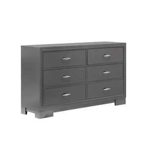 Jonvang 6-Drawer Metallic Gray with Care Kit Dresser (33.88 in. H X 57.5 in. W X 16.38 in. D)