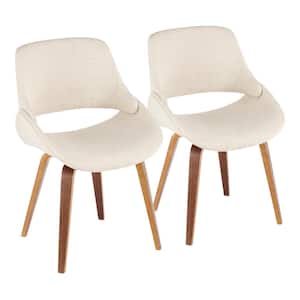 Fabrico Mid-Century Modern Walnut and Cream Fabric Dining/Accent Chair (Set of 2)