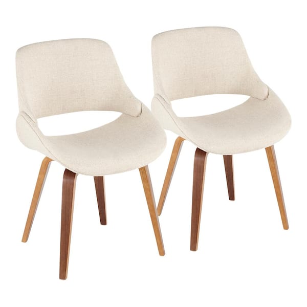 Lumisource Fabrico Mid-Century Modern Walnut and Cream Fabric Dining/Accent Chair (Set of 2)