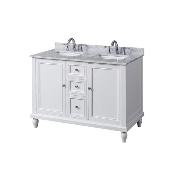 Direct vanity sink Classic 48 in. W x 23 in. D x 32 in. H Bath Vanity in White with White Carrara Marble Top