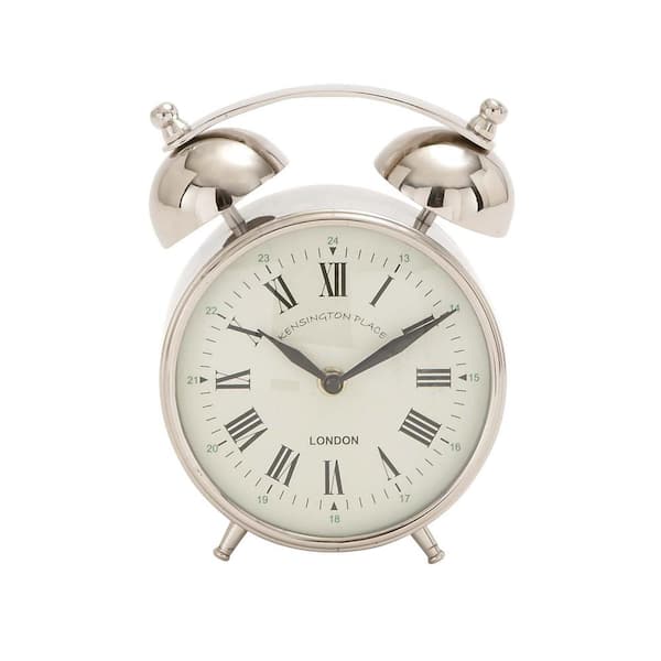 Litton Lane Silver Stainless Steel Traditional Analog Tabletop Clock